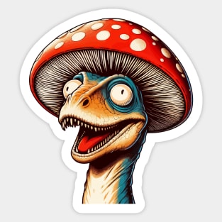 Funny Velociraptor Mushroom Hat Dinosaur Garden Sticker